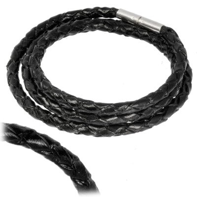 Leder Armband geflochten schwarz dreifach gewickelt 925 Silber Bajonett Verschluss auch für European Beads Lederarmband SMLA13XX Beads