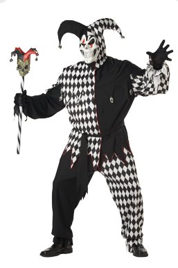 Low Price Adult Black/White Evil Jester Big & Tall Costume 48-52 Plus