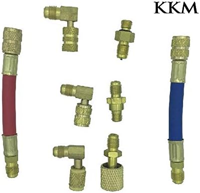 KKM Car AC Air Conditioner Refrigeration Connector R134A R12 Converting Adapter Hose Set Kits Repair Tool (Set of 8pcs)