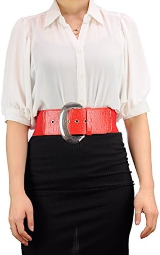 Fabulous Trendy Women's 3" Wide Thick Stretch Belt With Large Metal Buckle 11 Colors EF21 (S/M, Red)