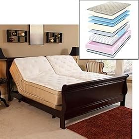 King Nature's Caress Eurotop Adjustable Bed Composed of 2 Twin XL Size Mattresses Wooden... by Costco