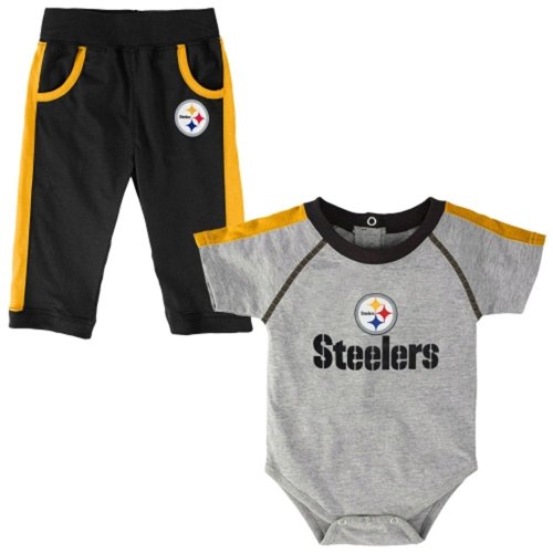Outerstuff Pittsburgh Steelers Infant Grey Creeper & Black Pant Set