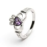 FEBRUARY Birthstone Silver Claddagh Ring LS-SL90-2. Made in Ireland.
