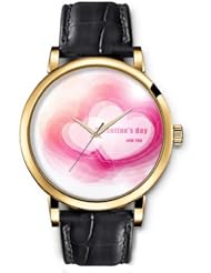 SPRAWL Aanalog Fashion Series Gold Ladies Watches of Genuine Black Leather Strap,Unique Wrist Watch for Women Girls Designed with Valentines day