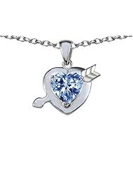 Original Star K (tm) Arrow Love with Heart Shape 8mm Simulated Aquamarine Pendant in 925 Sterling Silver