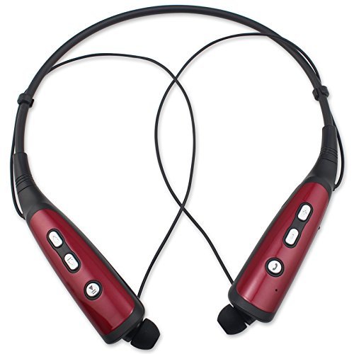Rymemo 2016 Newest Design Universal Wireless Bluetooth 4.1 Music Stereo Sports Headset Headphones Vibration Neckband Style for Cellphone (Red-Black)