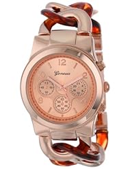 Geneva Womens 2379-rose/tort-GEN Oversized Interlocked Chain Band Watch