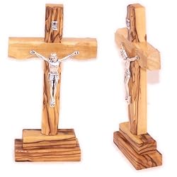 Olive Wood Standing Cross With Crucifix.(5"H).