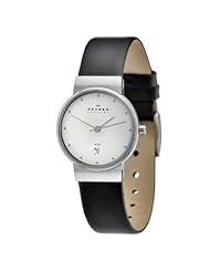 Skagen Womens 355SSLWH Steel Mother-Of-Pearl Diamond Dial Watch