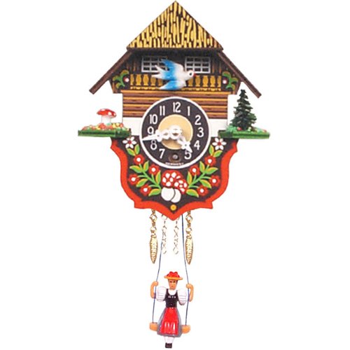 Black Forest House Clock Red Flowers