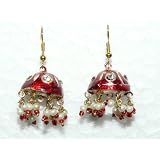 2 Maroon Kundan Lakh Hand Made Earring Bellydance India silver graphics