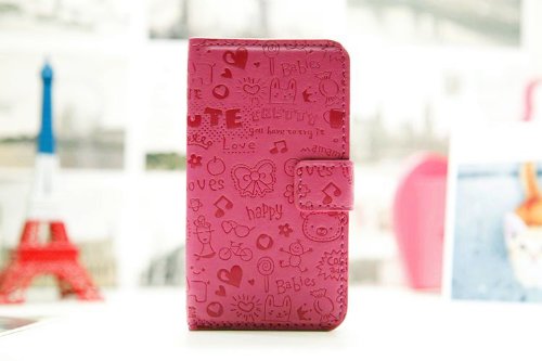 Magic Girl Cute lovely Little Witch Flip Pouch Cover PU Leather Skin Case Cover for LG Optimus L5 E610 E612 (rose(dark pink))