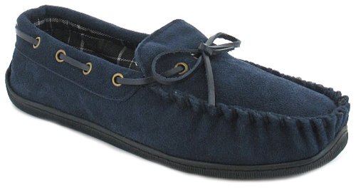 Mens Navy Leather Suede Moccasin Slippers - Navy - UK 9