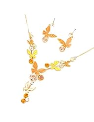 Crystalmood LUX Enamel Butterfly Necklace Earrings Set with Swarovski Rhinestones (Color Options Available)