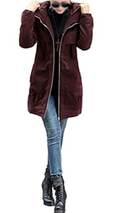 Z-SHOW™ Women's Leisure Thin Loose Trench Coats(Wine Red,M)