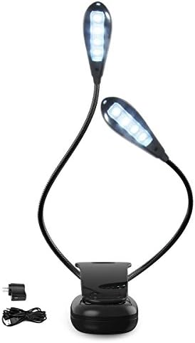 Clip On Lamp Dual Head Clamp Light, Hison Eye Care Flexible LED Reading Light Desk Lamps Music Stand Light with Adjustable Brightness for Bed Dorm Headboard (3 Power Options: AAA/AC/USB,Black)