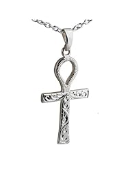 British Jewellery Workshops Silver 44x26mm hand engraved Ank Cross with Cable link chain