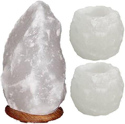 Himalayan Salt Lamp "White" Combo Pack ~ Medium Lamp Plus 2 Candle Holders ~ Added Value!