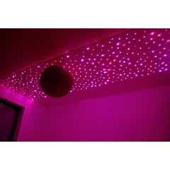 Sternenhimmel LED Set Beleuchtung Power Star, 140 Lichtfasern 1,0mm, inkl. Projektor und Funkfernbedienung f�r Farbwechsel und Spr�hkleber zur Montage