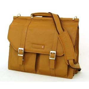 Swiss Bags Dowel Rod Briefcase Genuine Leather Portfolio Tan