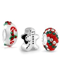Bling Jewelry Gingerbread Man Cookie Christmas Candy Cane Bead Set Fits Pandora