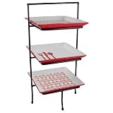 Modern Deco Three Tier Metal Dessert Stand with Red & White Square Plates