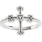 14K White Gold Diamond Cross Ring