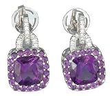 14K White Gold Designer Dangling Earrings, Enhanced with Pave Set Diamonds and Amathyst Stones.(GH-Color, SI-Clarity, c.t.t.w.0.18CT, Amathyst 4.42CT).