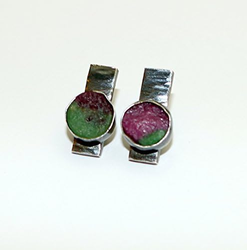Oxidised Sterling Silver bezel set Ruby in Zoisite Earrings