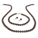 14k Yellow Gold 5-5.5mm Dyed Chocolate Freshwater Cultured Pearl Necklace, Bracelet and Stud Earring Set