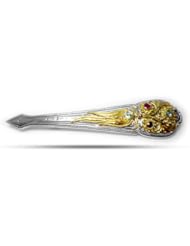Sterling Silver & 18K Gold Byzantine Style Ruby With Aqua Marine Gems Brooch Pin