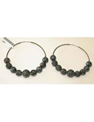 Blue Diamond Beads Hoop Earrings Sterling Silver Wedding Party Jewelry
