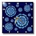 Blue fantasy mandala flowers on midnight blue muted damask background - 10x10 Wall Clock