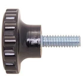2 dia., 3/8-16 thds., Stud 1 Lg., Fluted Plastic Knob w/Black Phenolic Fingertip Grip Plasted Steel Stud (1 Each)
