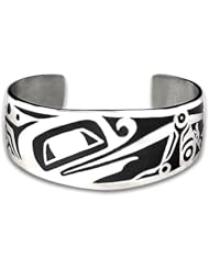 Sterling Silver Frog Northwest Coast Native American Bracelet. Made in USA.