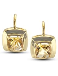 CleverEve Luxury Series Square Shaped Yellow Gold Plated Frenchwire Earrings w/ Cushion Cut Natural Citrine 7.50 Ct. Tw. Stones