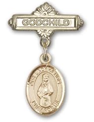 14K Gold Baby Badge with Our Lady of Hope Charm and Godchild Badge Pin