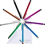 Pack of 9 Colorful Stylus Universal Touch Screen Pen for Kindle Fire Ipad 1 2 3 Ipod Iphone 4 4S 3g 3gs Motorola Xoom Samsung Galaxy Tab 8.9 10.1, Blackberry Playbook HTC Flyer Evo View Tablet - With The Friendly Swede® Microfiber Cloth and Retail Packaging