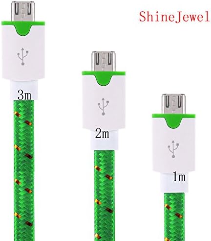 [3Pack] ShineJewel(TM) Nylon Material in Assorted Lengths - 3ft 6ft 10ft /1m 2m 3m Flat Noodle Braided Cord Universal Micro USB Cable High Speed Data Sync Cable Charging Cord for Samsung Galaxy S2 S3 S4 S5 S6 Edge Note 2 3 4 Nokia Lumia 520 530 635 920 1020 HTC One T6 M8 M9 Lg G2 G3 L7 Google Nexus 4g 5 6 7 Xbox ZTE Huawei Motorola Moto G Droid Turbo Mini BLU Advance 4.0 Studio 5.0 5.5 6.0 Windows Phone Android Devices-3Pack in Green