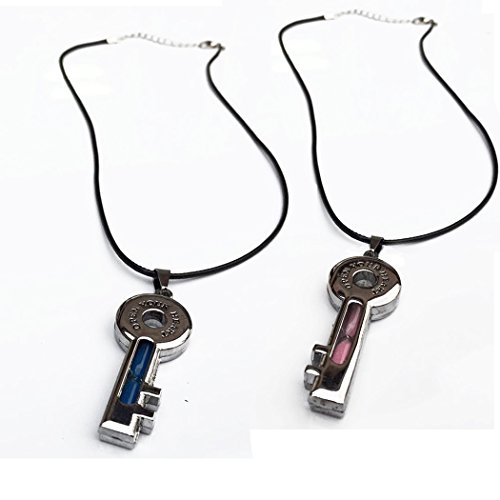 Real Spark Couple Lovers Style Top Rope Adjustable Stainless Metal Key Pendant Necklace Blue