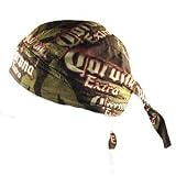 Brown CORONA EXTRA BEER SEWN - FITTED MOLDED BANDANA BANDANNA, BIKER SKULL HAT CAP, HEAD SCARF