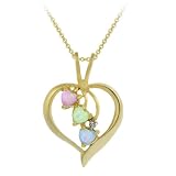 18k Yellow Gold Plated Sterling Silver Diamond-Accent Heart Pendant with Three Created-Multi-Colored, Pink, Green and Blue, Opal Heart Drops and Rolo Chain, 18