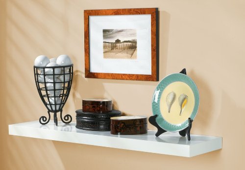 Rectangular Wood Shelf w Hidden Brackets & White Finish
