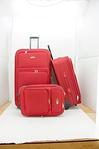 3-Piece Twill Rugged Wheel Luggage Set - Black - (35", 30", 22") (Red)