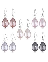 Cream, Champagne, Pink, Light Grey and Dark Grey Simulated Pearl Multiple Drop Earring Set