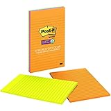 Post-it Super Sticky Notes, 5 in x 8 in, Rio de Janeiro Collection, Lined, 4 Pads/Pack (5845-SSUC)