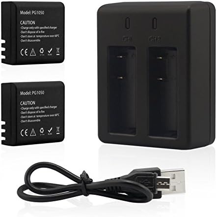 ANART 2pcs 1050mAh 3.7V Rechargeable Battery with Charger Cradle Dock and USB Cable for ANART ANEX DBPOWER GEEKPRO 2.0 3.0 4.0 Sports Action Cameras