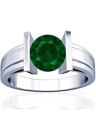 18K White Gold Round Cut Emerald Solitaire Ring