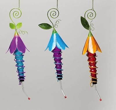3 Assorted Vibrant Glass Hummingbird Feeders