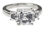 Platinum Asscher 3-Stone Diamond Ring (GIA Certified 3.27 ct center, 4.10 cttw, H Color, VVS2 Clarity), Size 6